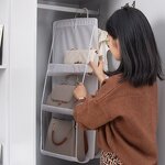 Fabric Hanging Storage Bag Manufacturer - Hot Sale 6 Pocket 8 Pocket Folding Handbag Organizer for Room Use Square Patterned Purse