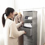 Hanging Closet Storage Organizer Manufacturer - Hot 5-Shelf with 3 Drawers Sliding Cabinet Basket for Wardrobe