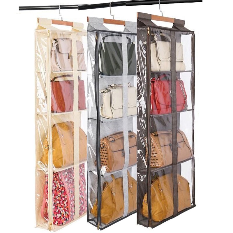 Hanging Handbag Storage Organizer Manufacturer - Slub Fabric Mesh Bag New Product With Hooks