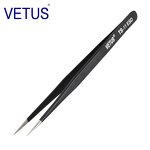 ESD Tweezers Manufacturer - 120mm VETUS Anti-Static Black Conductive Stainless Steel for Precision Clamping