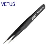 ESD Tweezers Manufacturer - 120mm VETUS Anti-Static Black Conductive Stainless Steel for Precision Clamping
