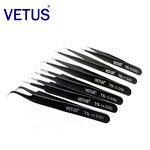 ESD Tweezers Manufacturer - 120mm VETUS Anti-Static Black Conductive Stainless Steel for Precision Clamping