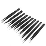 ESD Tweezers Manufacturer - 120mm VETUS Anti-Static Black Conductive Stainless Steel for Precision Clamping