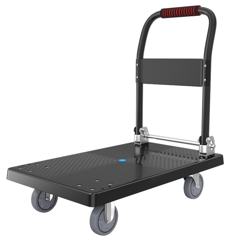 Platform Trolley Manufacturer - 250 kg Black Folding Trolley Cart Market Cart with Plastic Cart