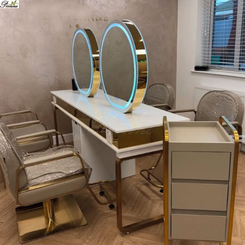 Styling Chair Manufacturer - Pronne Luxury Salon Interior Wholesale Set Rosie Blush with Mirror Station