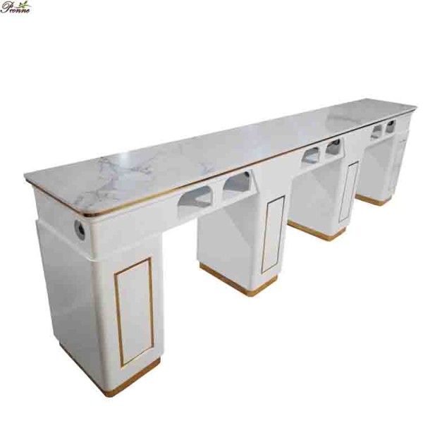 Triple Manicure Table Manufacturer - Nail Saloon Modern Black Marble Top Pink Tufted Class for Sale