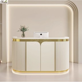Large Reception Desk Factory - High End Hair Nail Spa Salon White Pink Wooden L Shape Wholesale
