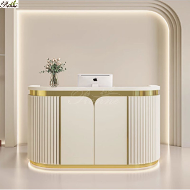 Large Reception Desk Factory - High End Hair Nail Spa Salon White Pink Wooden L Shape Wholesale