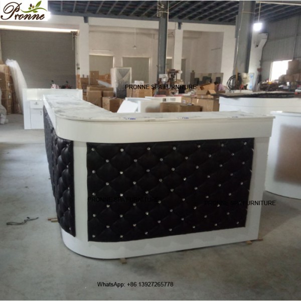 Nail Bar Counter Factory - Beauty Professional White Black Kiosk with Marble Top