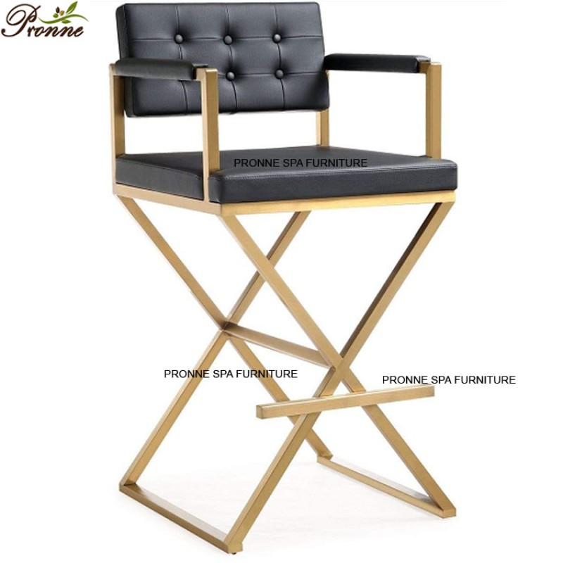 High Back Bar Chair Manufacturer - Luxury Swivel Gold Modern Stainless Steel Home Restaurant Beauty Salon