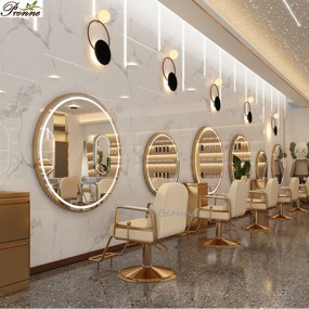 Salon Station Manufacturer - Hair Salon Furniture Set Barber Shop Mirror Black Styling Chair Led Mirror Makeup