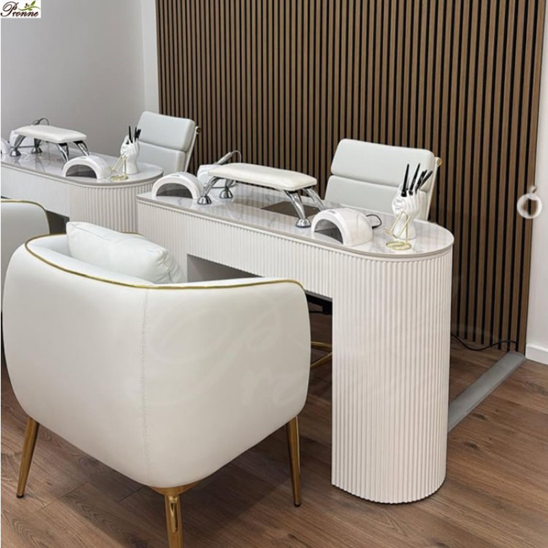 Nail Station Factory - White Double Manicure Tables with Dust Collector Beauty Nail