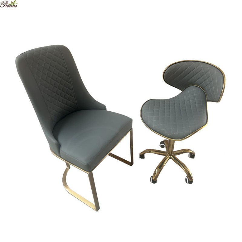 Client Chair Set Factory - Salon Furniture Gray with Nail Tech Chair for Beauty Salon