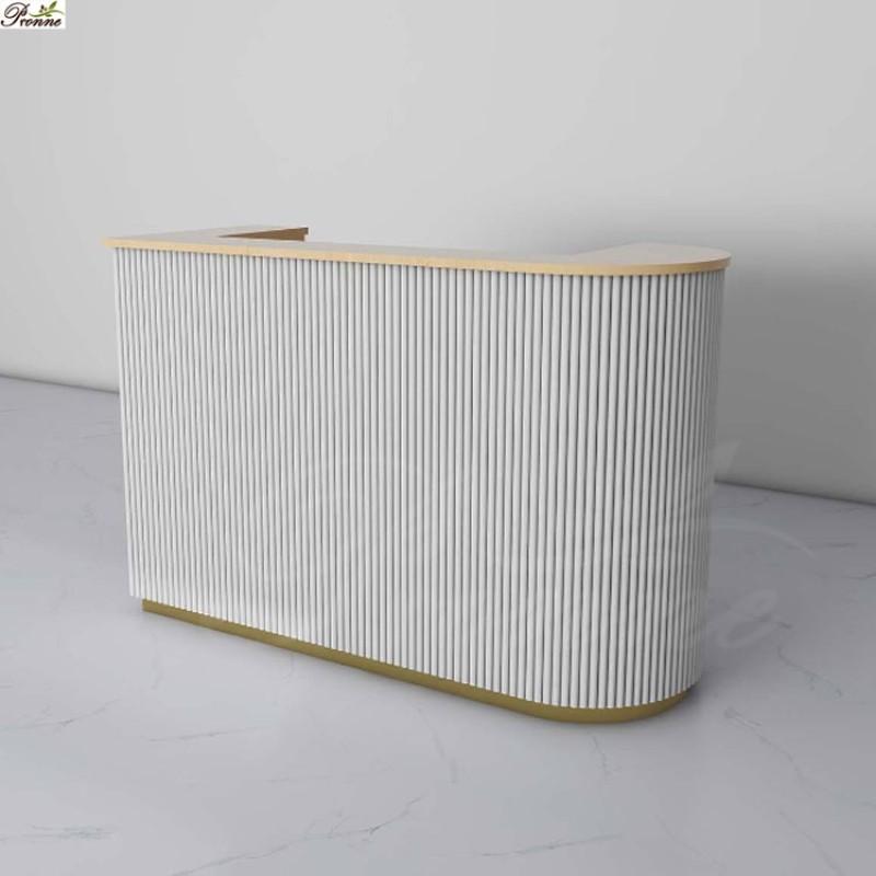 Reception Desk Factory - Elegant Hot Sale French Beauty Salon Pink Gold with Leather Cover