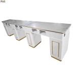 Triple Manicure Table Manufacturer - Nail Saloon Modern Black Marble Top Pink Tufted Class for Sale