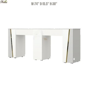 Double Nail Desk Manufacturer - High Quality Nail Shop White Gold with Ventilation Table