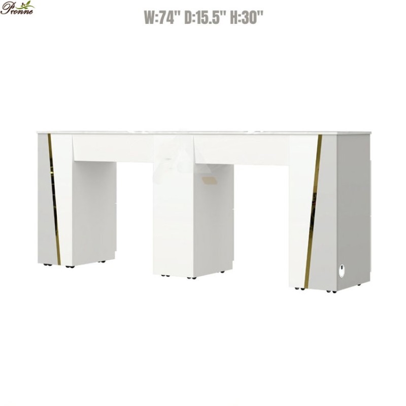 Double Nail Desk Manufacturer - High Quality Nail Shop White Gold with Ventilation Table