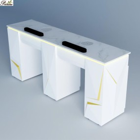 Manicure Desk Manufacturer - Customized Salon Furnitures White 3 People with Outlet