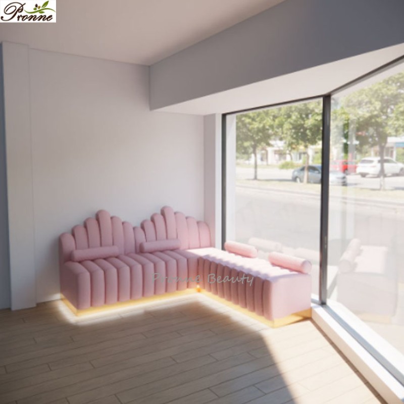 Lounge Waiting Chair Factory - Luxurious Nail Salon Beige Velvet Comfortable Leisure with Armrest