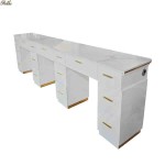 Triple Manicure Table Manufacturer - Nail Saloon Modern Black Marble Top Pink Tufted Class for Sale