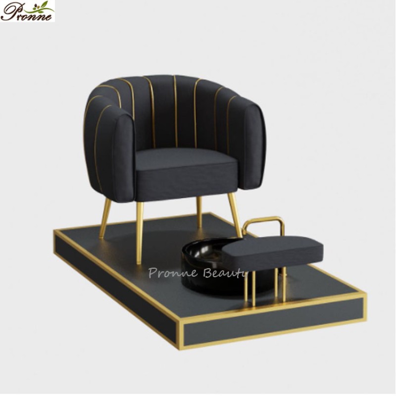 Foot Spa Pedicure Chair Manufacturer - Comfy Beauty Lounge Classic Black Gold PU Leather