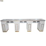 Triple Manicure Table Manufacturer - Nail Saloon Modern Black Marble Top Pink Tufted Class for Sale