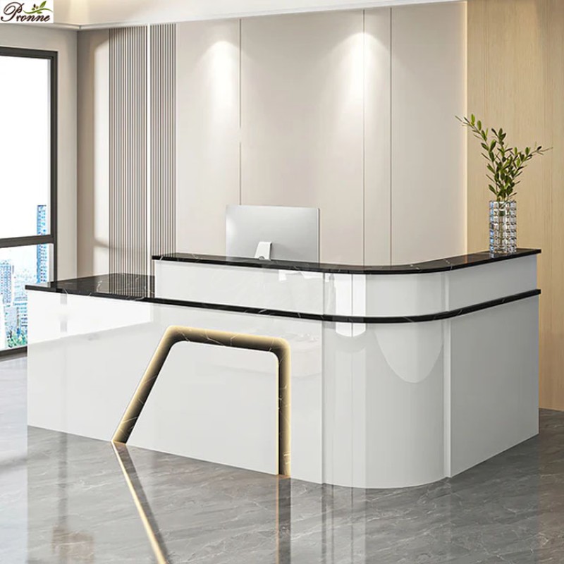 Corner Reception Desk Manufacturer - Modern Luxury L-Shaped Nail Shop Corner Office Checkout Counter