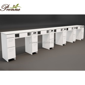 Nail Bar Table Factory - Custom Made Marble Top White Beauty Salon with Drawers Tables