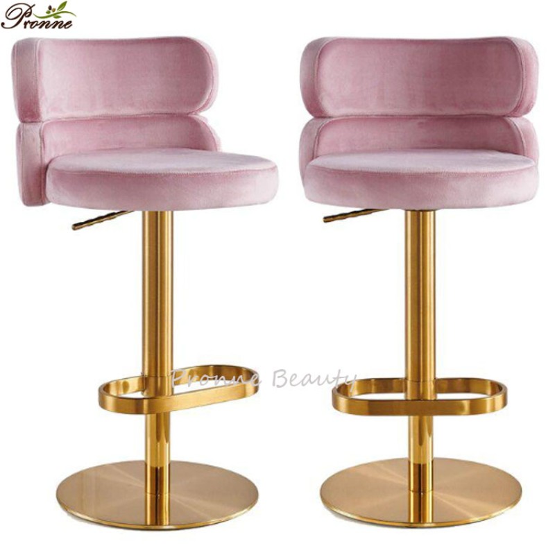 Bar Stool Manufacturer - Nordic Modern Style Iron Stainless Steel Frame Hollow Pink with Arms