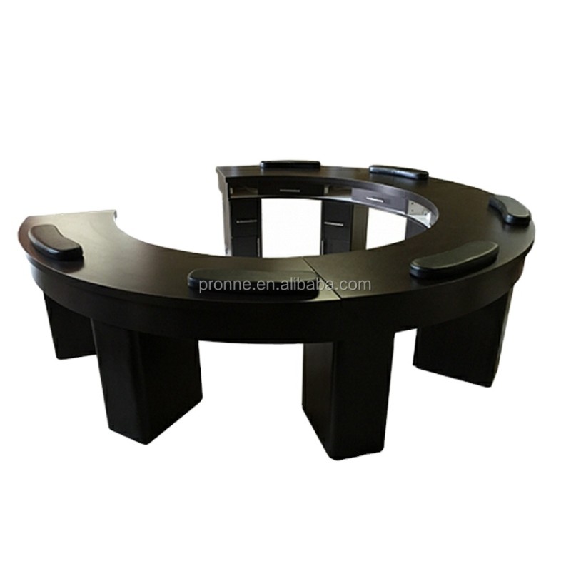 Manicure Nail Bar Station Factory - Custom Made Half Round Black with Pad Nail Beauty Furniture