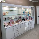 Nail Polish Cabinet Factory - Luxury Beauty Saloon Furniture Wall Stand White Marble Wood with Gold Border