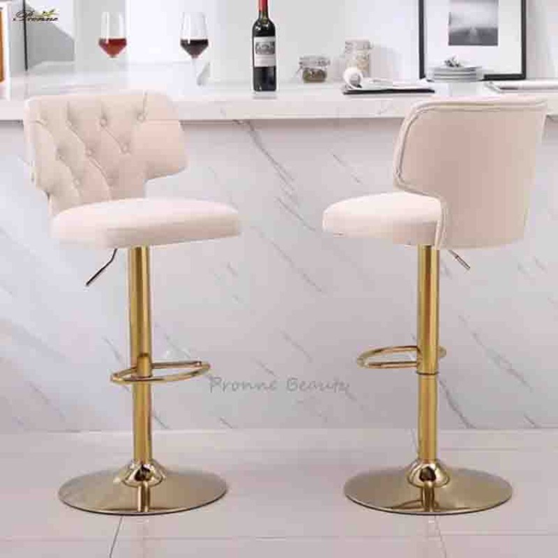 High Bar Chair Factory - Luxury Stainless Steel Gold Round Back with Cushion Bar Chair