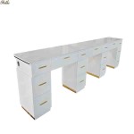 Triple Manicure Table Manufacturer - Nail Saloon Modern Black Marble Top Pink Tufted Class for Sale