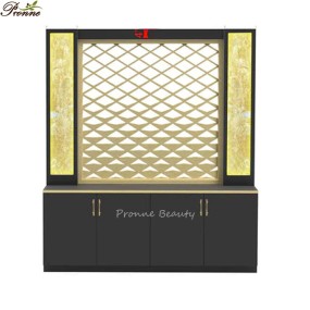 Cosmetic Display Cabinet Manufacturer - Beauty Salon Floor Standing Customized Makeup Wood Pink Gold Showcase