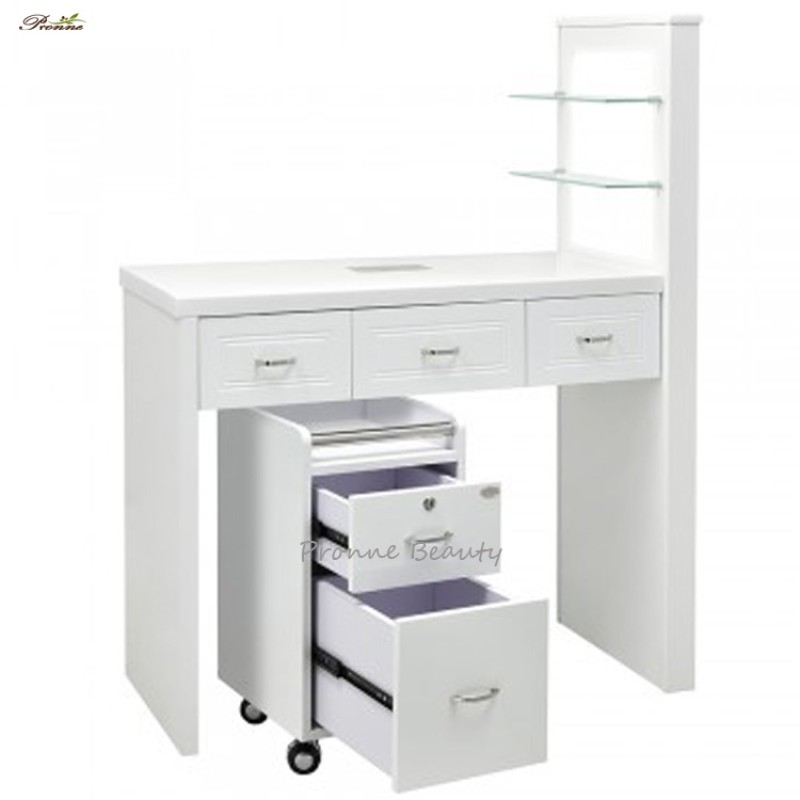 Nail Desk Factory - White Luxury Design Beauty Salon Furniture Manicure with Vent