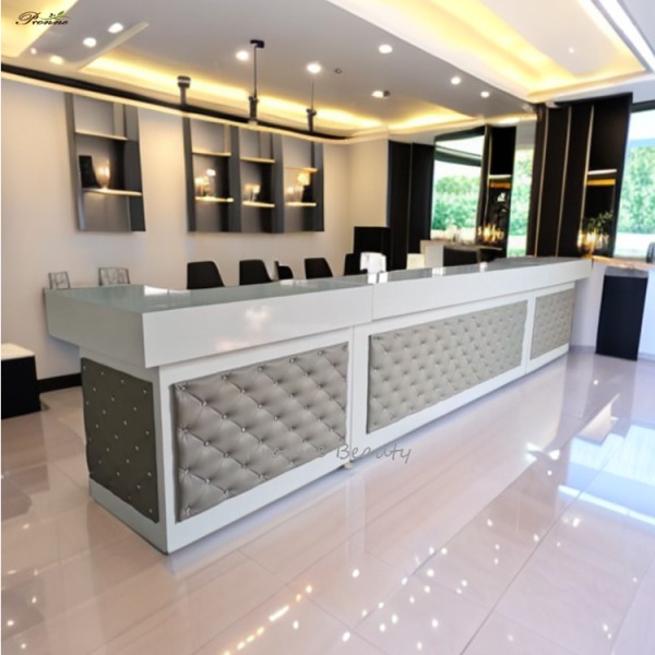 Manicure Station Manufacturer - Luxury Nail Salon Equipment Wholesale Custom Made White Gray with Drawers