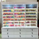 Cosmetic Nail Salon Cabinet Factory - High Glossy White Luxury Customized Large with LED Light Beauty Salon