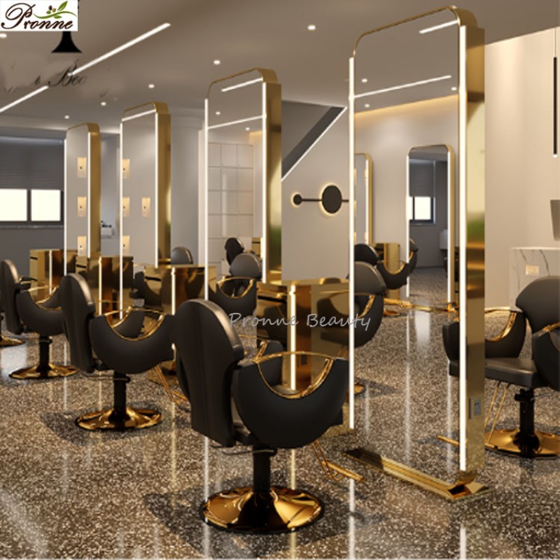 Hair Salon Furniture Package Factory - Barber Shop Elegant Salon Chair Wall Mounted Mirror Backwash Chair Black Gold