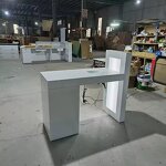 Nail Desk Manufacturer - Modern White Glass with LED & Dust Collector