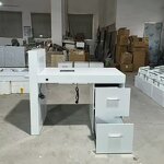 Nail Desk Manufacturer - Modern White Glass with LED & Dust Collector