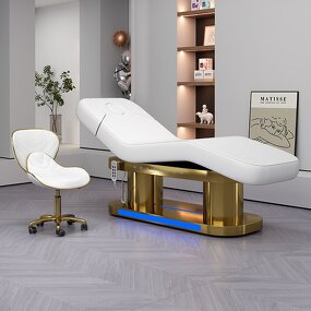 Facial Bed Manufacturer - Luxury Electric Heated Gold & White