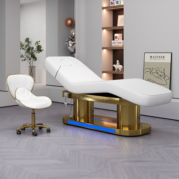 Facial Bed Manufacturer - Luxury Electric Heated Gold & White