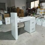 Nail Desk Manufacturer - Modern White Glass with LED & Dust Collector