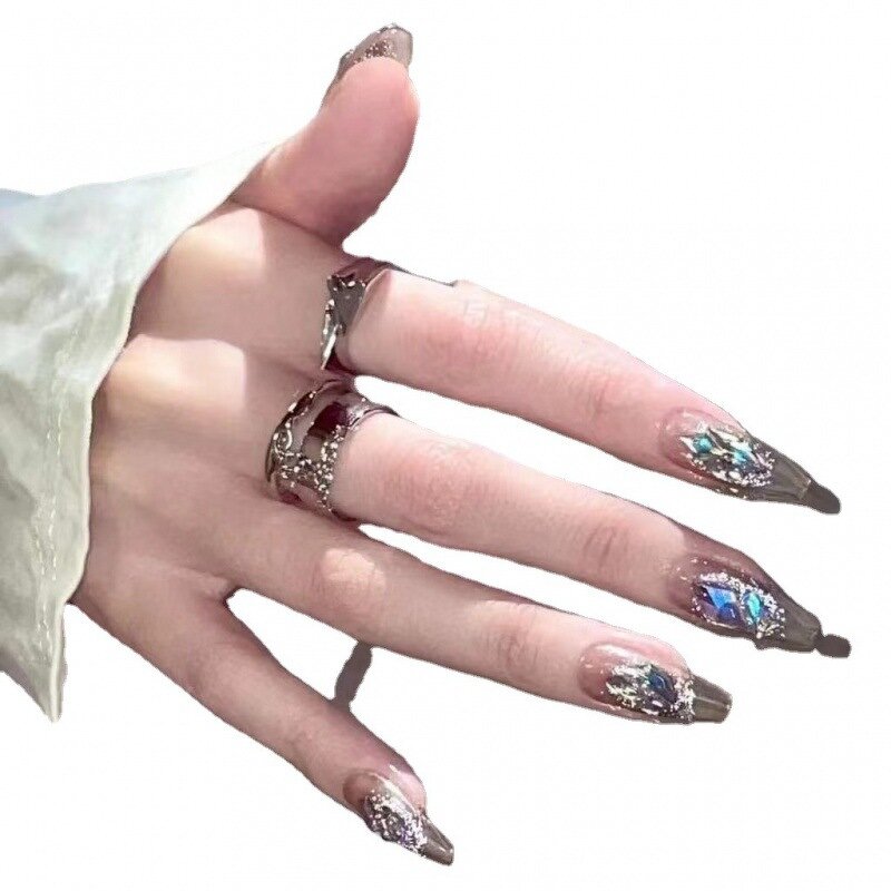 Press-On Nails Set Manufacturer - Handmade French Style Black Translucency Diamond