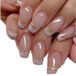 Artificial Fingernails Manufacturer - Reusable Pink Gradient with Glue Gold Glitter