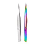 3# Eyelash Tweezers - Stainless Steel Color Gradient Mirror Rainbow Extension Tool