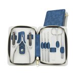 7pcs Nail Clipper Set - Blue Stainless Steel Manicure Kit with Zipper Leather Bag