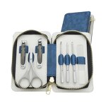 11pcs Nail Clipper Set - Blue Stainless Steel Finger Care Gift with PU Leather Bag