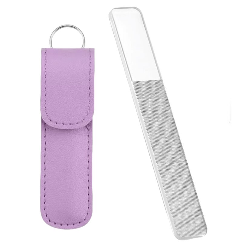Glass Nail Shiner File - High Quality Nano Buffer with Yellow Leather Bag