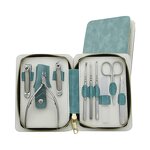 9pcs Nail Clipper Set - Blue Stainless Steel Personal Care Tool with Leather Bag